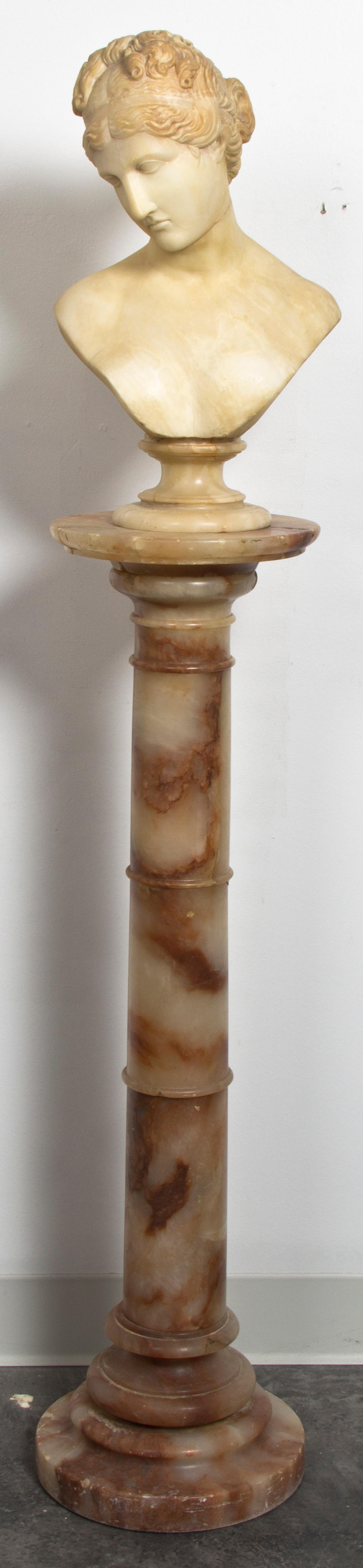 An Italian Alabaster Bust Height overall 54 1/2 inches.