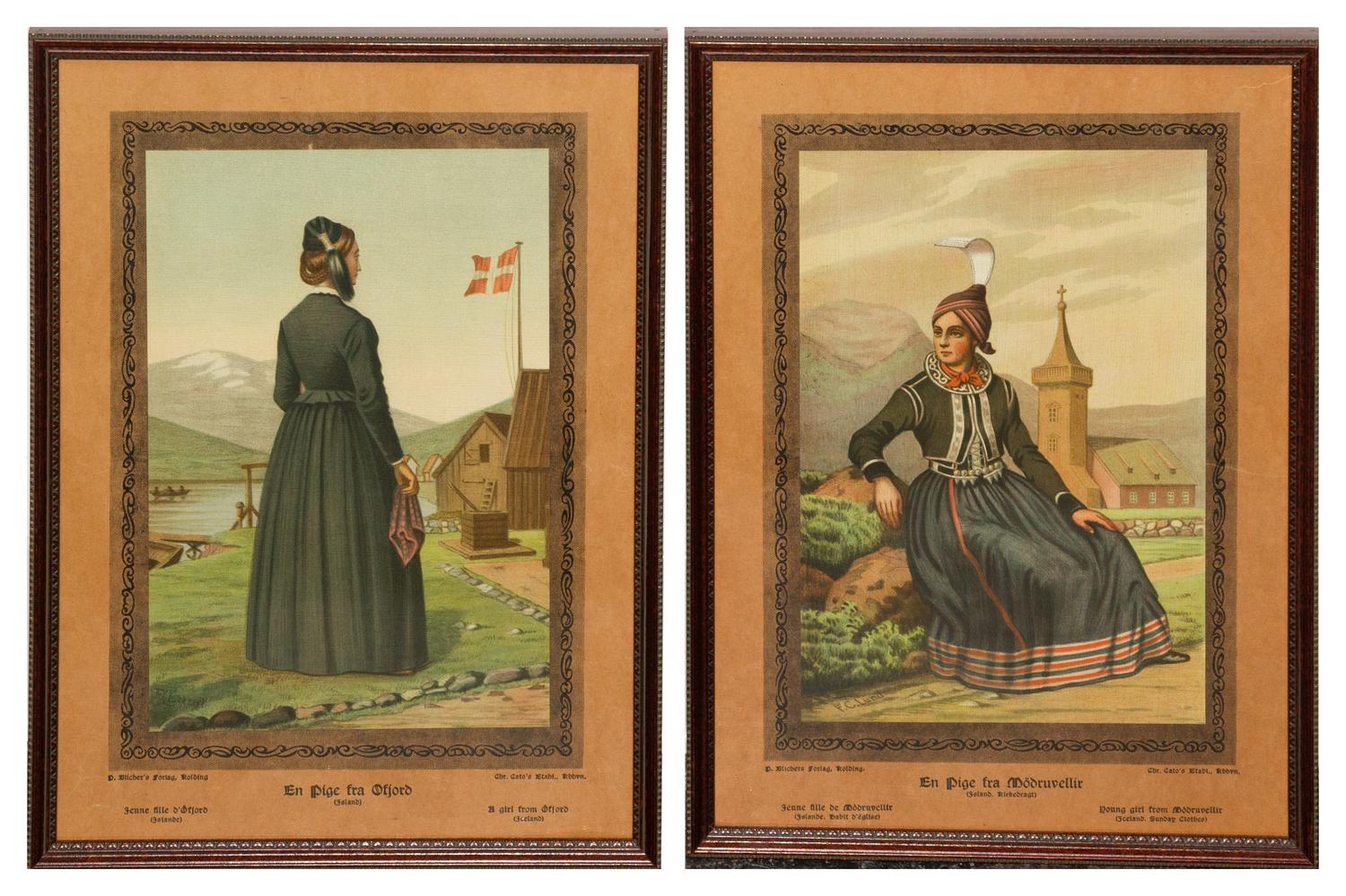 LUND, Frederik Christian (1826-1901). En Pige fra Ofjord. -- En Pige fra Modruvellir. Mounted and framed.