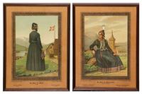 LUND, Frederik Christian (1826-1901). En Pige fra Ofjord. -- En Pige fra Modruvellir. Mounted and framed.