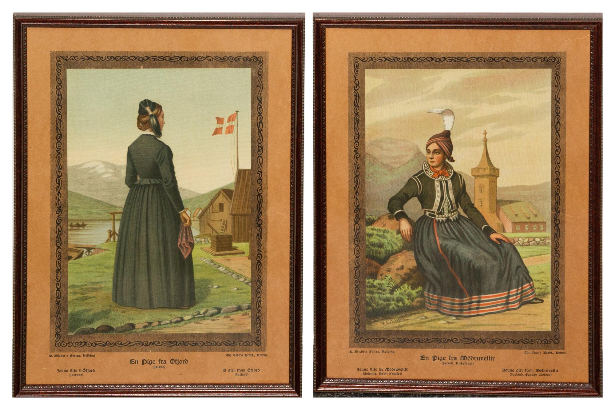 LUND, Frederik Christian (1826-1901). En Pige fra Ofjord. -- En Pige fra Modruvellir. Mounted and framed.