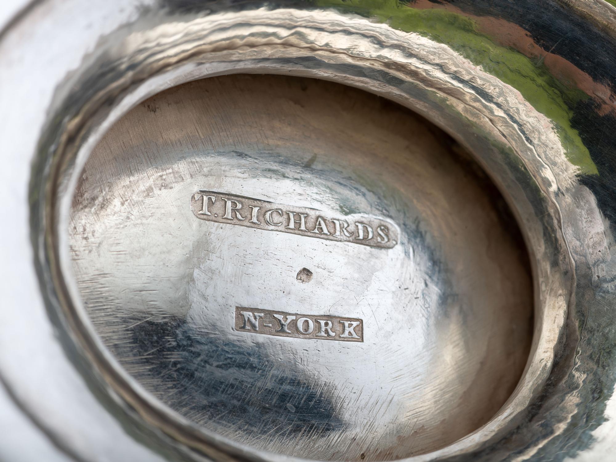 A Thomas Richards Coin Silver Three-Piece Tea Service and Associated Bowl