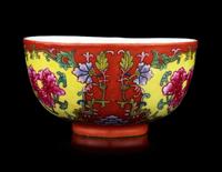 A Chinese Coral Red Ground Enamel on Porcelain Bowl