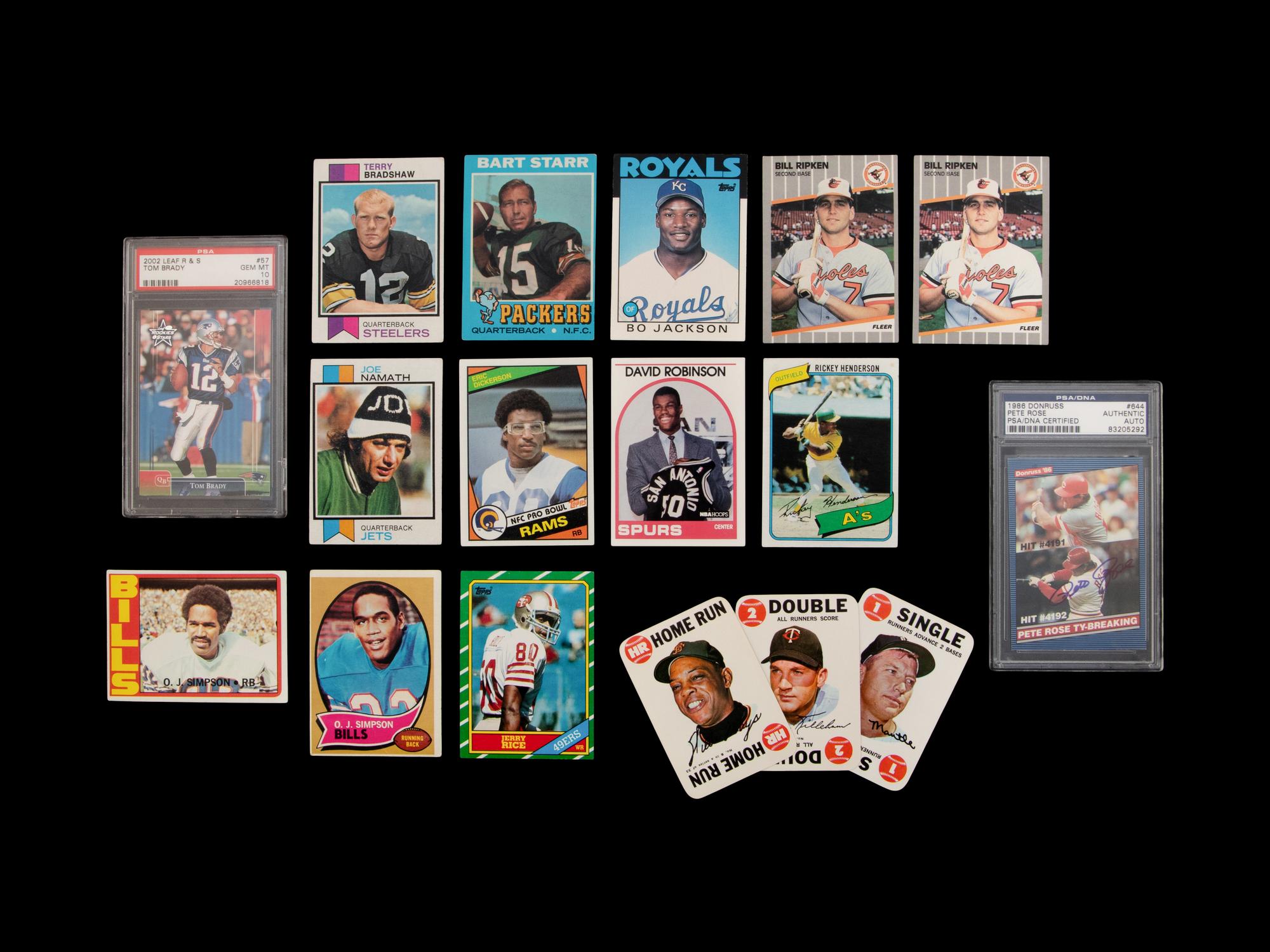 A Collection of Assorted Hall of Fame and Notable Trading Cards Including Tom Brady PSA 10 and Pete Rose Signed Autograph