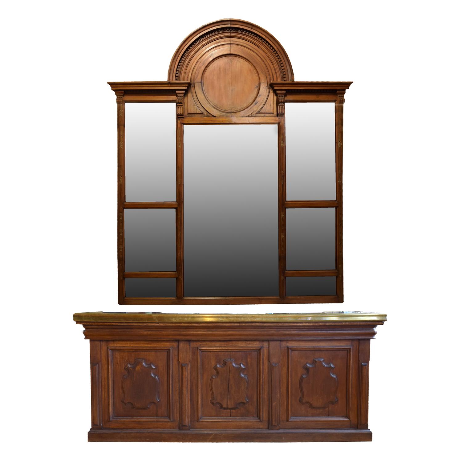 A Cafe Bar with Mirror 99" W x 24.75" D x 43.25" H. Mirror: 79" W x 5.5" D x 92" H — France, 20TH Century