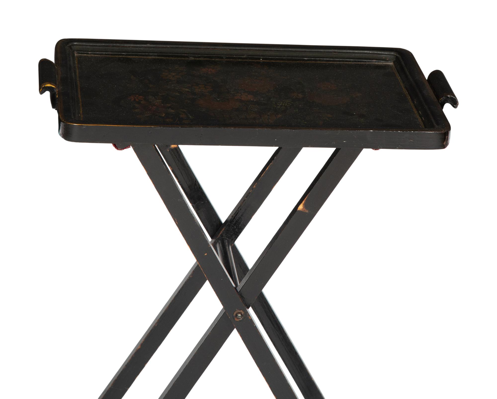 A Pair of Ebonized Tray-Top Folding Side Tables