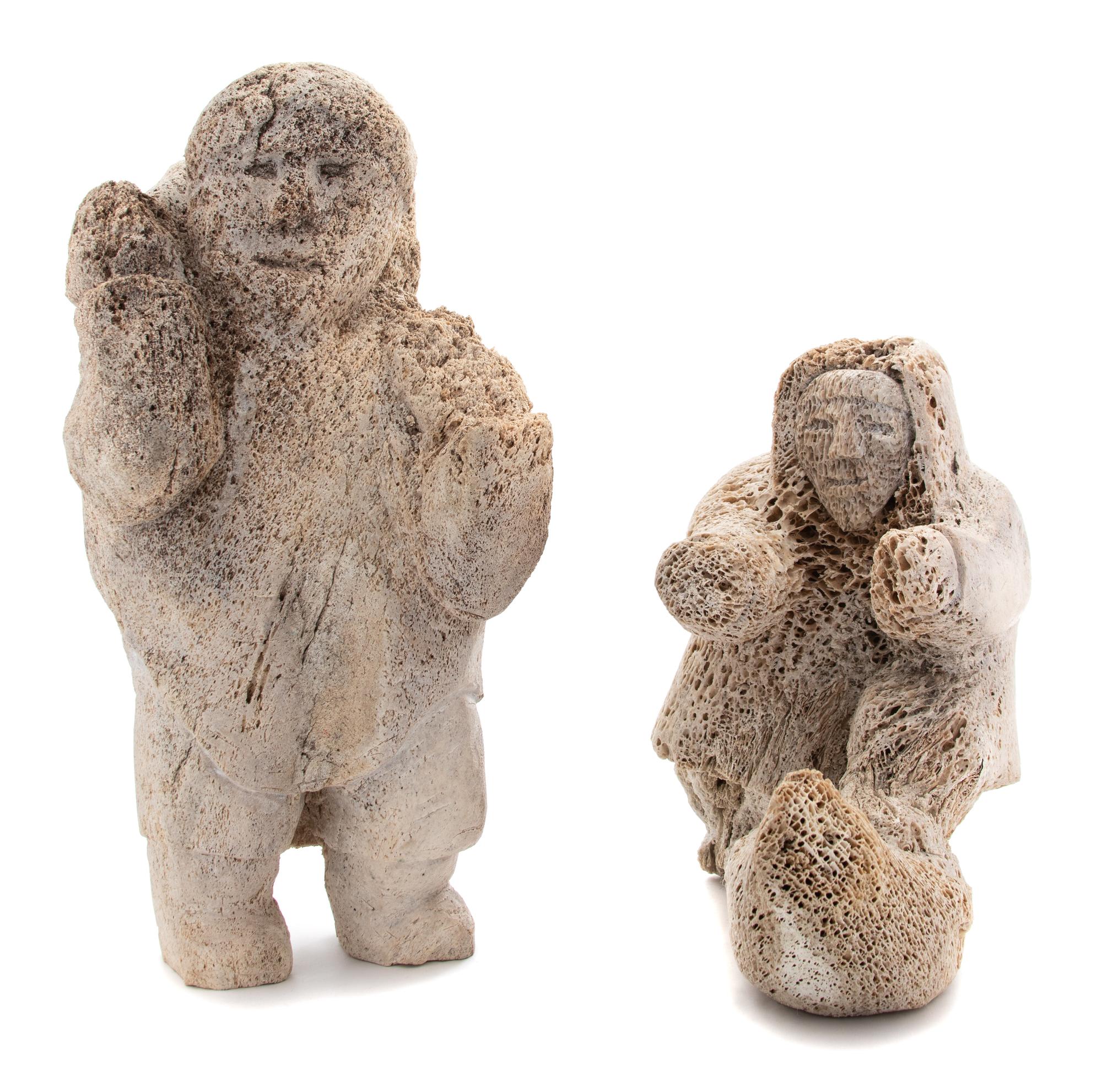 Two Inuit Carved Whalebone Folk Art Figures — 20TH CENTURY