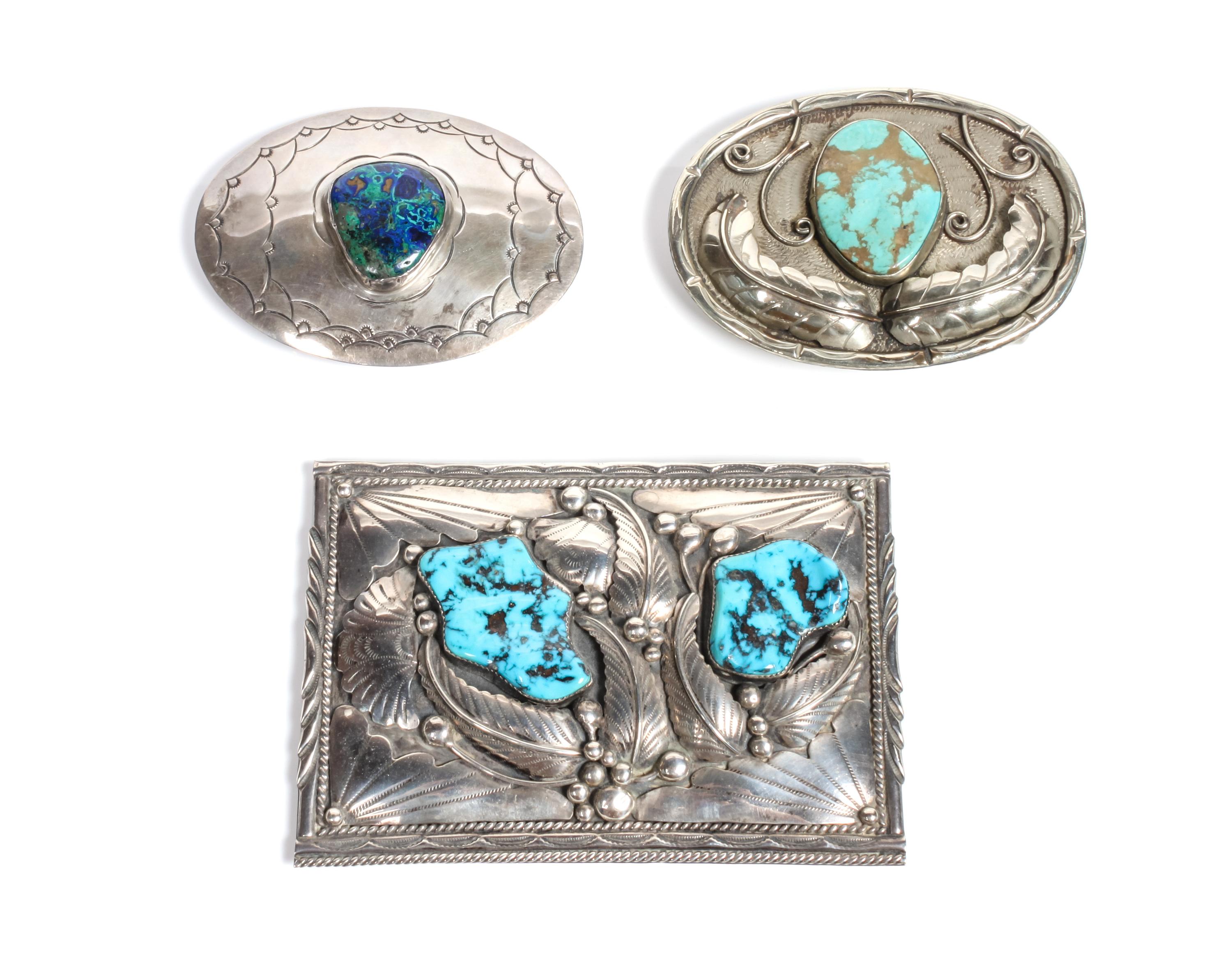 Three Southwestern Belt Buckles Height of largest 3 1/2 x width 5 inches