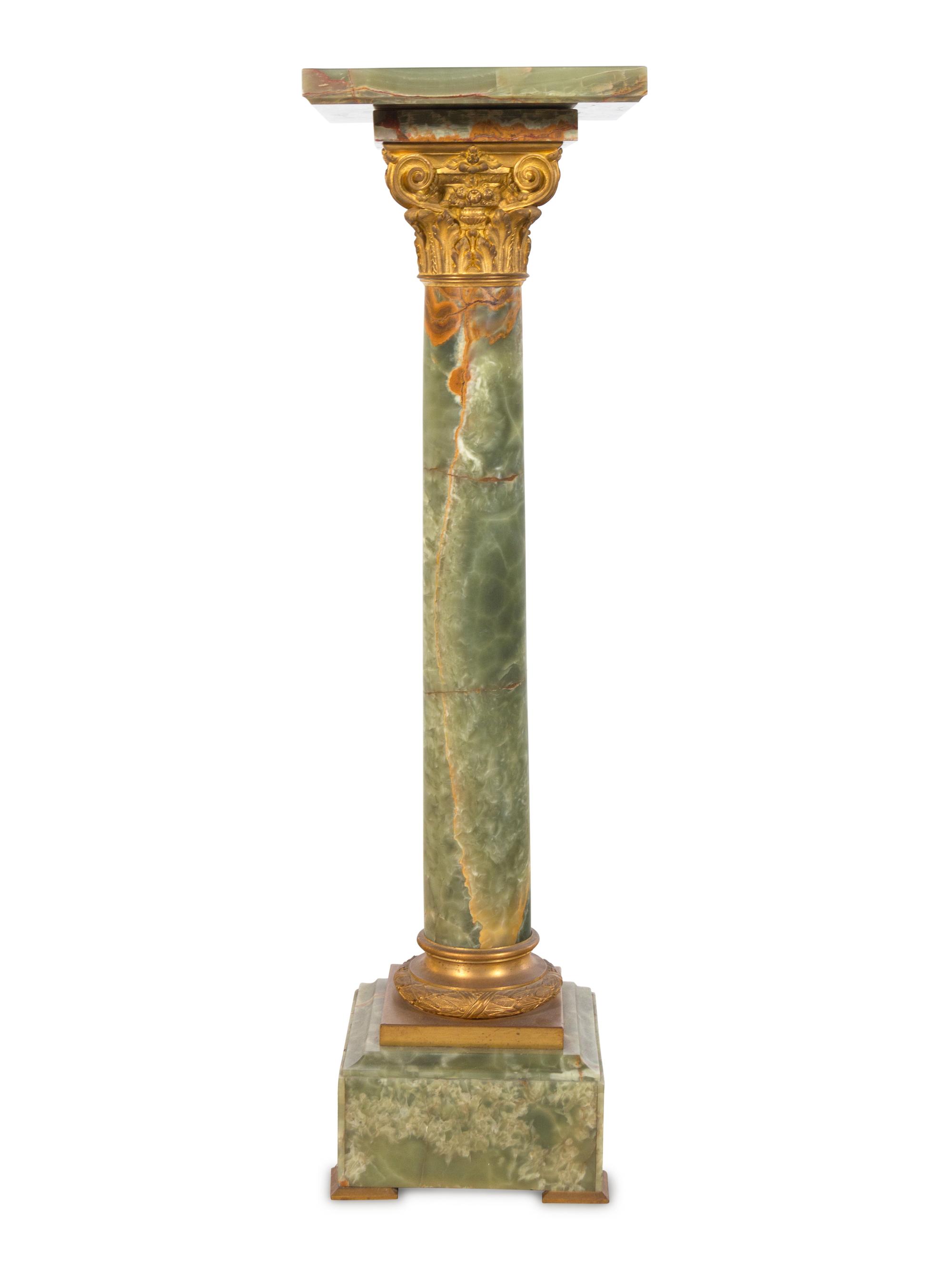 A Gilt Metal Mounted Green Onyx Pedestal