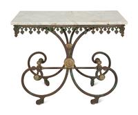 A French Patinated Iron and Marble Pastry Table