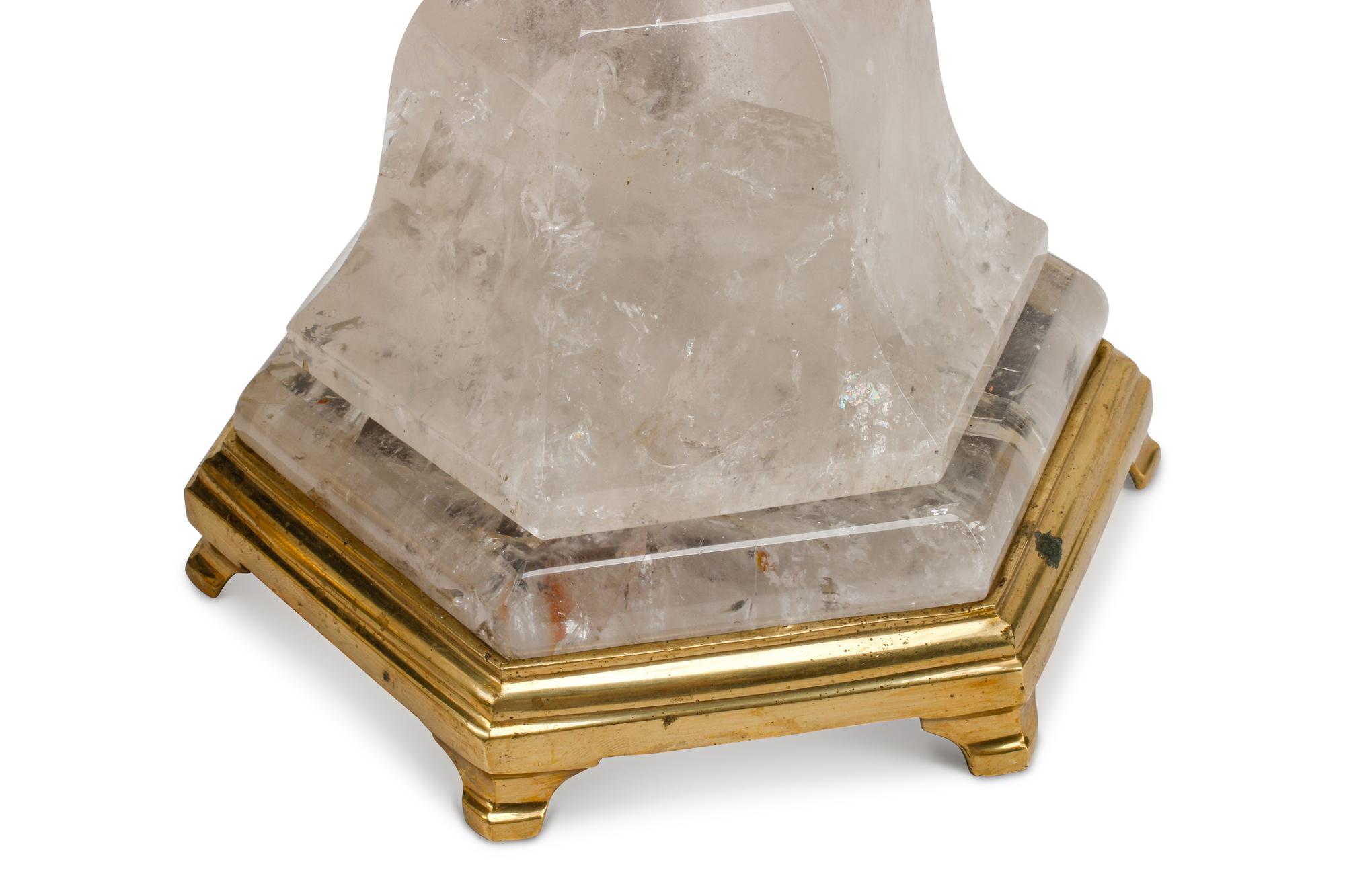 A Pair of Neoclassical Style Rock Crystal and Bronze Candlesticks