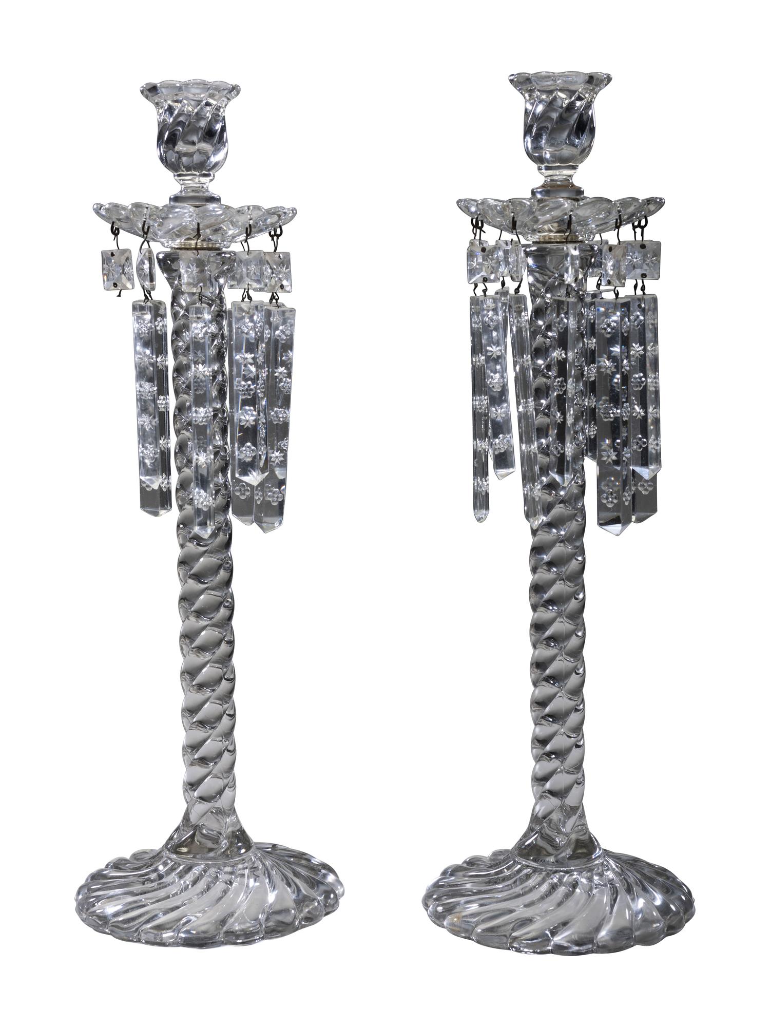 A Pair of Molded Twist Glass Candle Holders