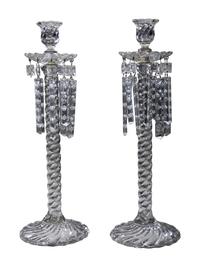 A Pair of Molded Twist Glass Candle Holders