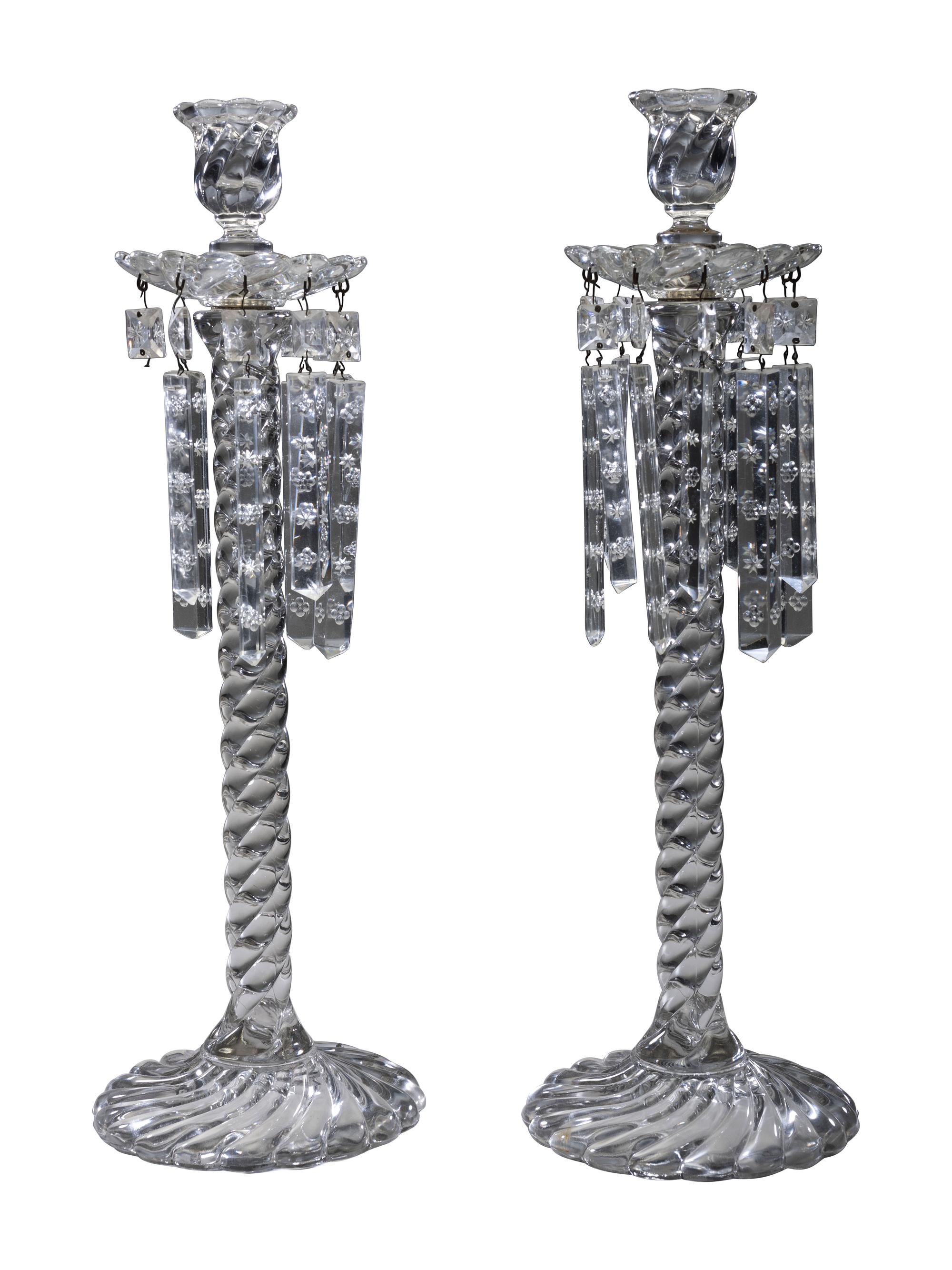 A Pair of Molded Twist Glass Candle Holders