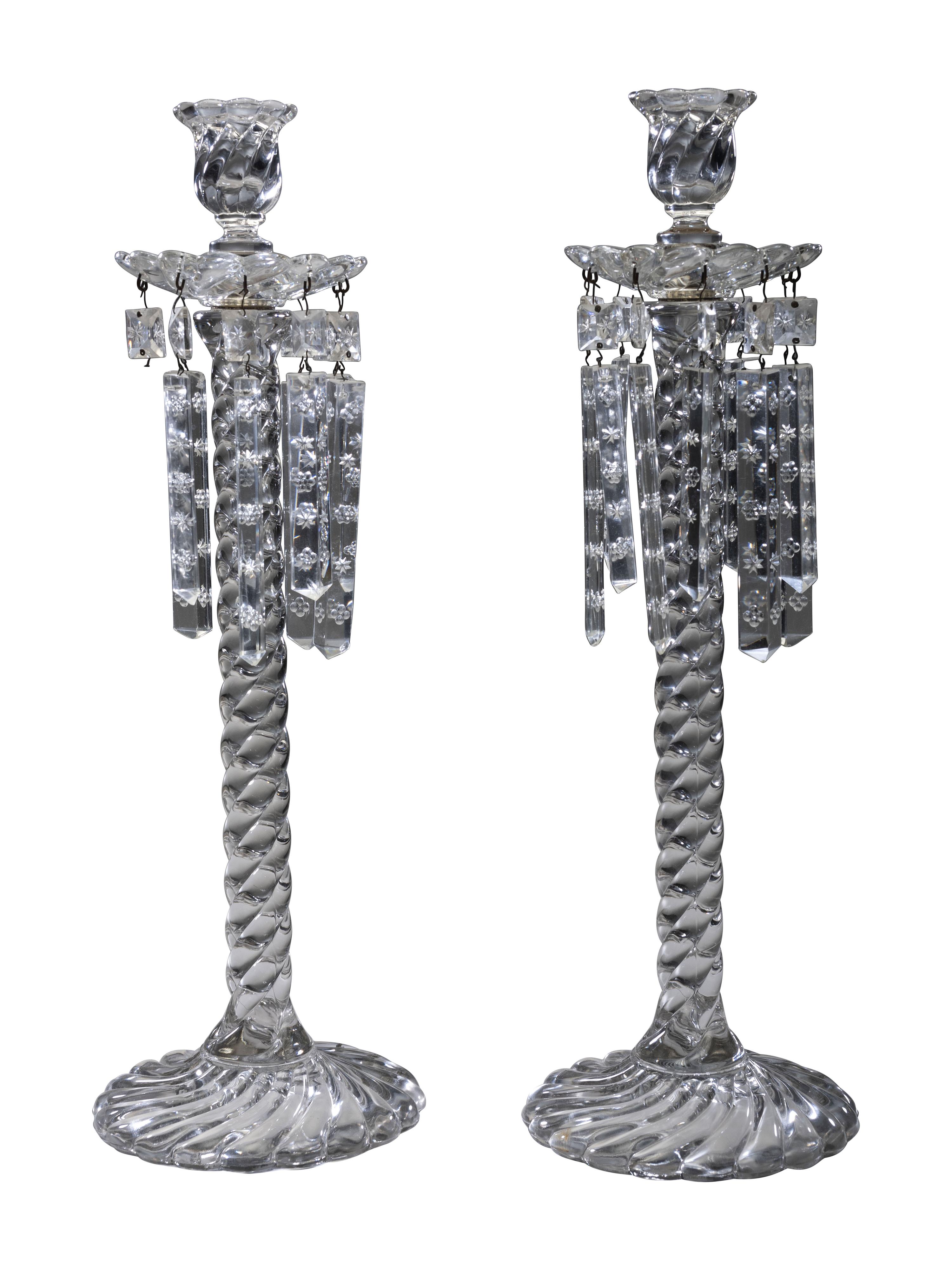 A Pair of Molded Twist Glass Candle Holders