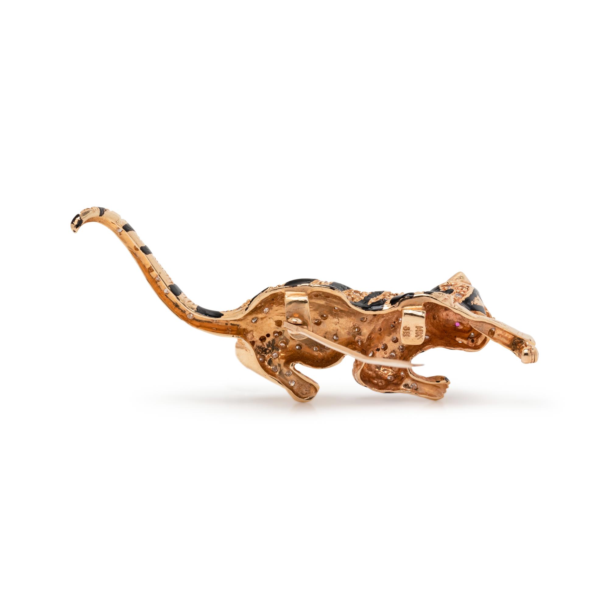DIAMOND AND ENAMEL TIGER BROOCH