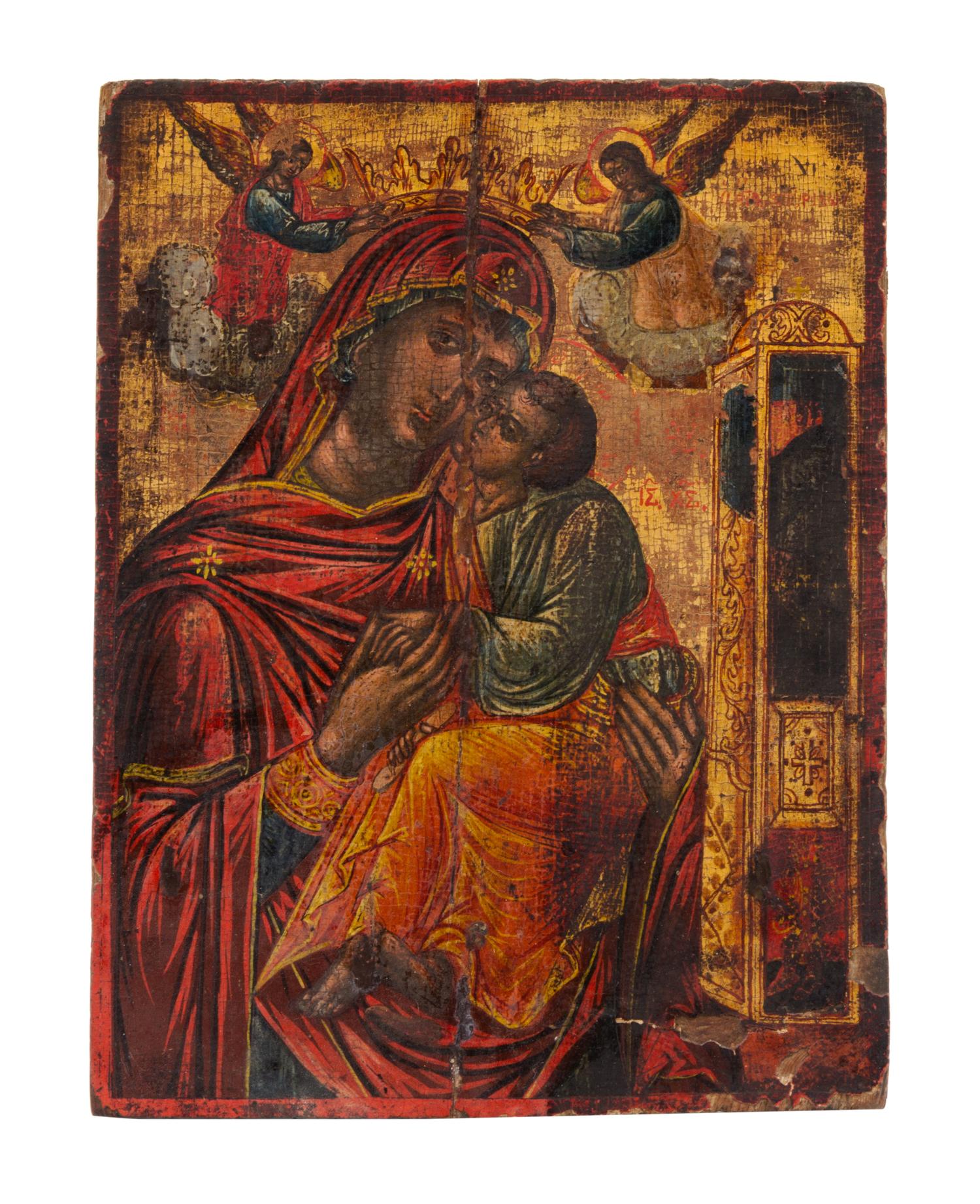 An Eastern European Painted Wood Icon 12 1/2 x 9 1/2 inches. — 19TH CENTURY