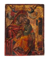 An Eastern European Painted Wood Icon 12 1/2 x 9 1/2 inches. — 19TH CENTURY
