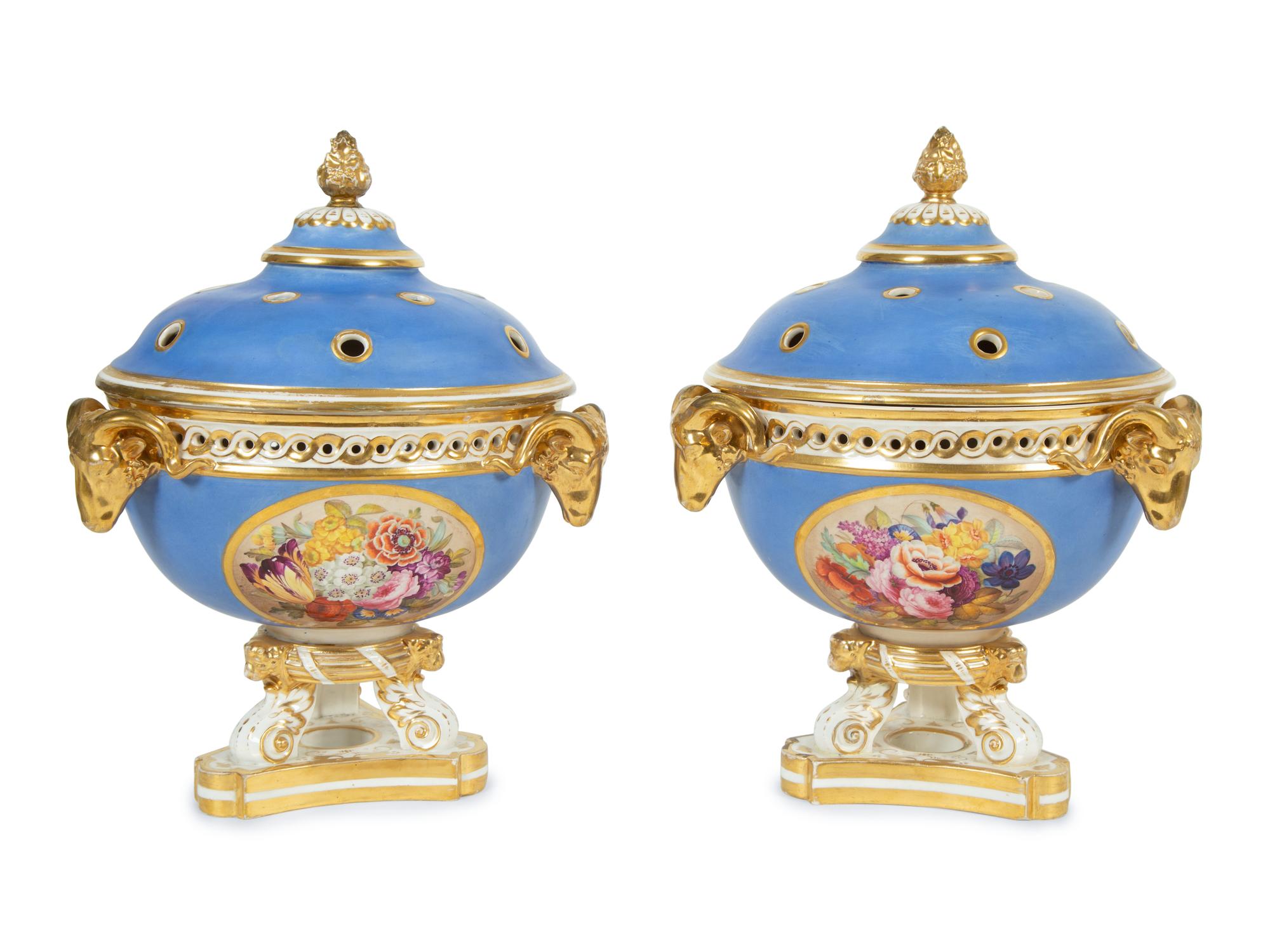 A Pair of Bloor Derby Porcelain Censers