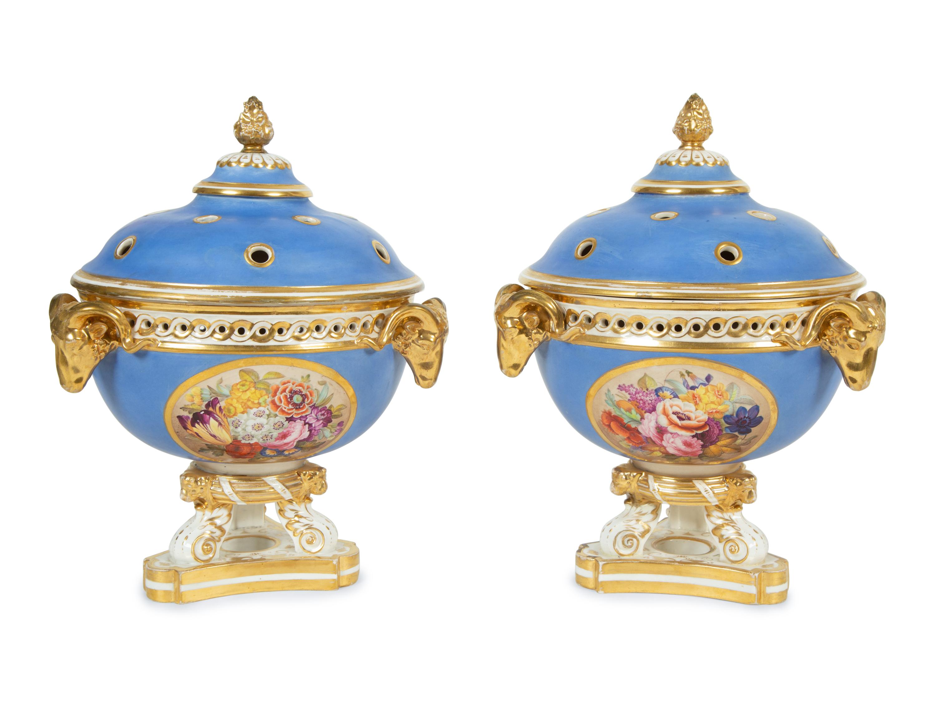 A Pair of Bloor Derby Porcelain Censers