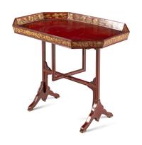 An English Painted and Parcel-Gilt Tilt-Top Tray on Stand