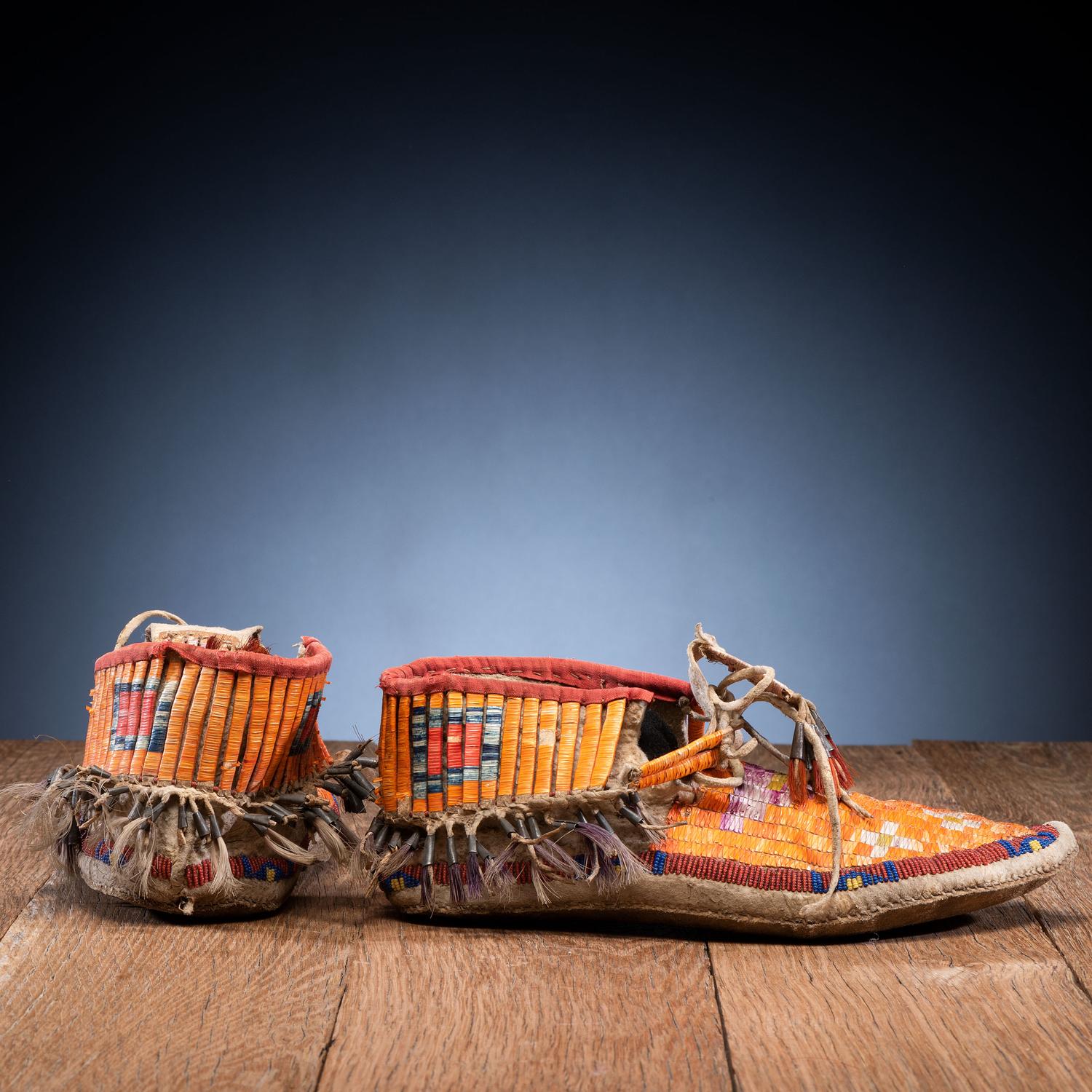 Sioux Quilled and Beaded Hide Moccasins