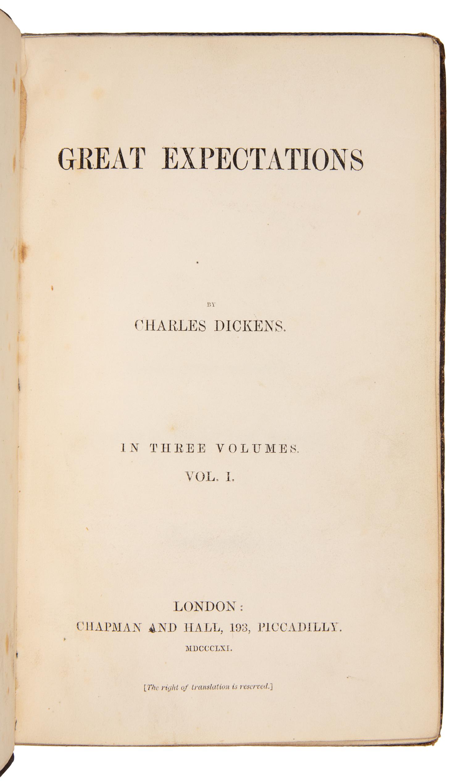 DICKENS, Charles (1812-1870). Great Expectations. London: Chapman and Hall, 1861.