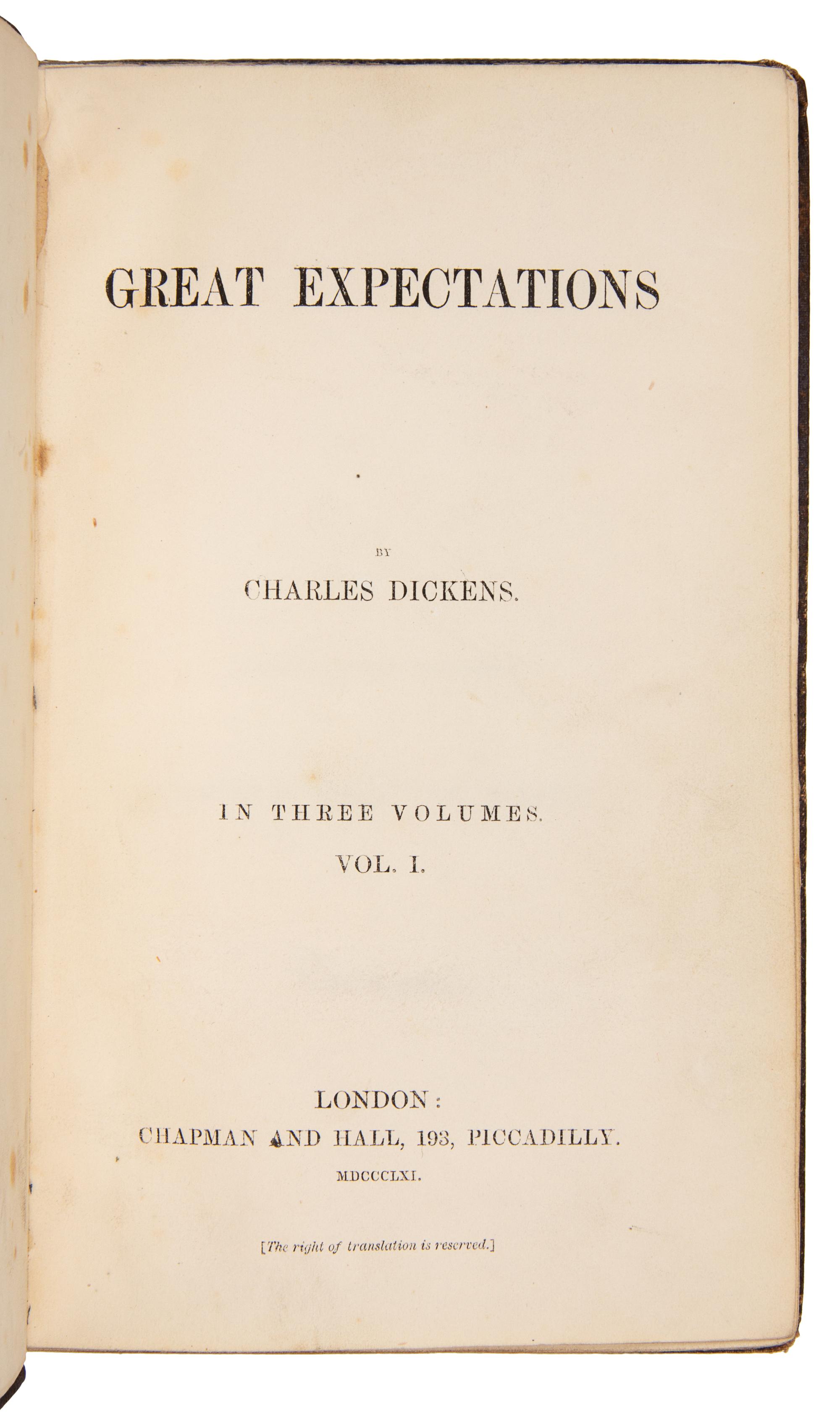 DICKENS, Charles (1812-1870). Great Expectations. London: Chapman and Hall, 1861.