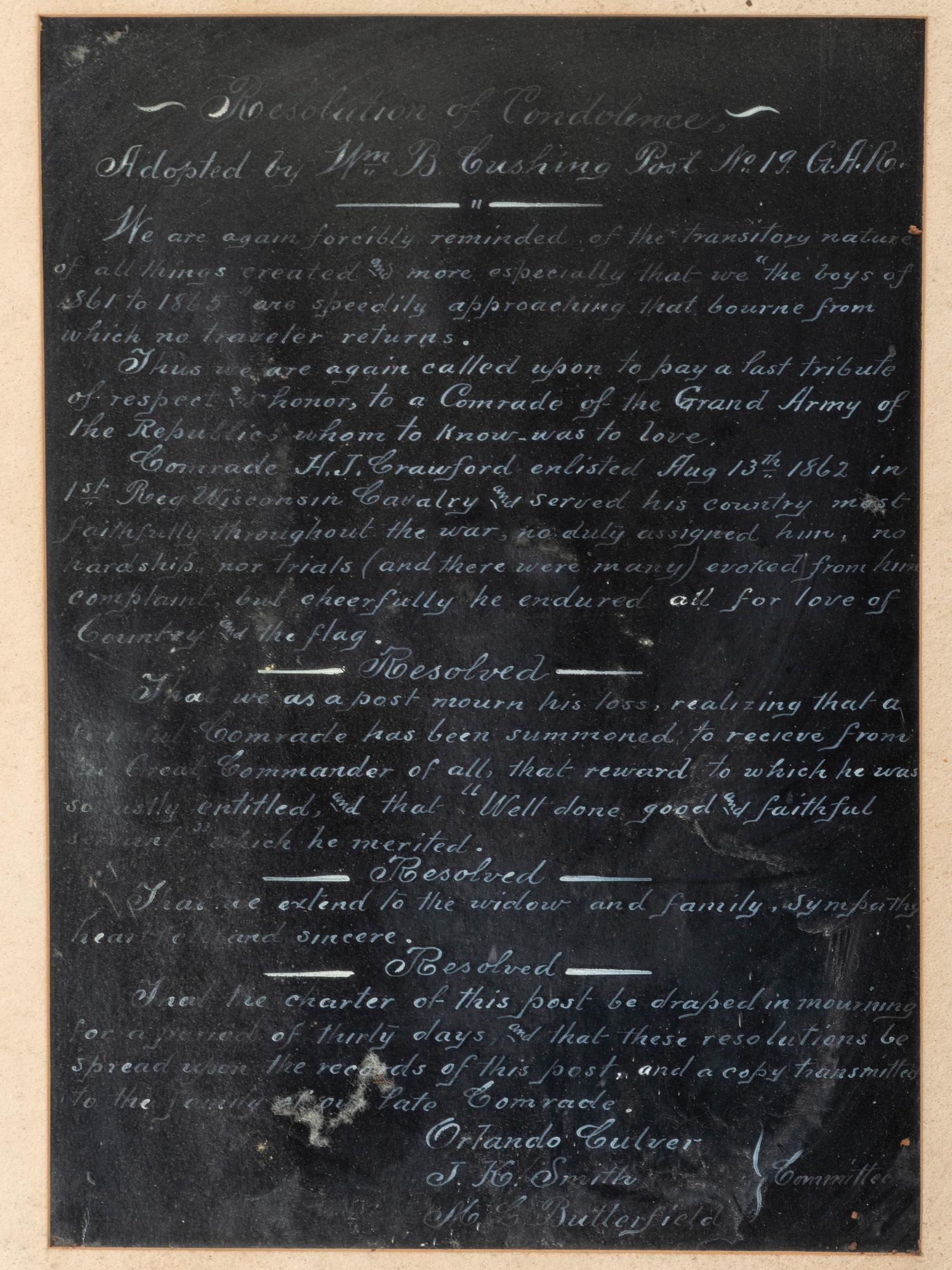 [CIVIL WAR] -- [GAR & UCV]. A group of 9 items, incl. photographs, certificates, and declaration of mourning.