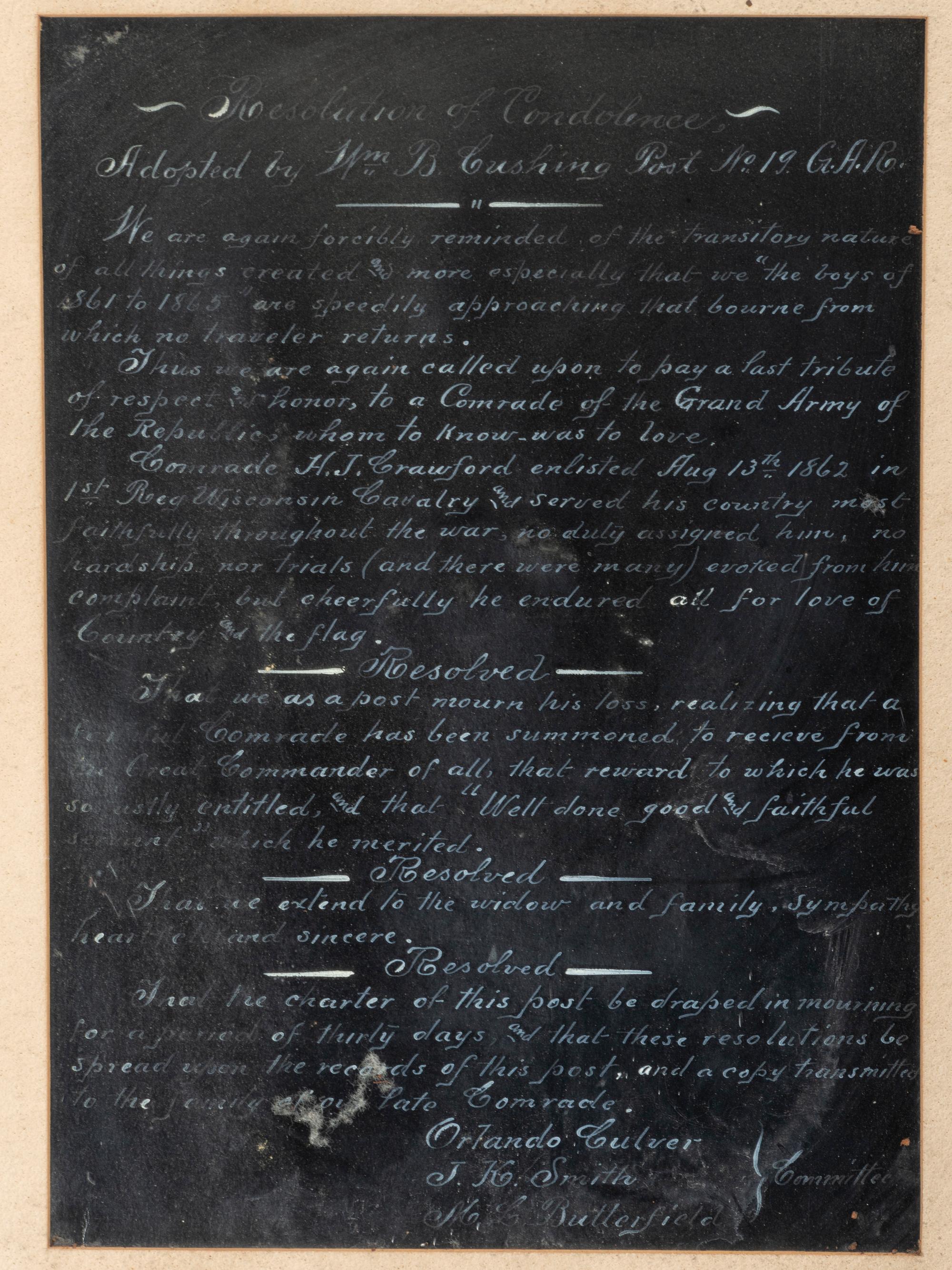 [CIVIL WAR] -- [GAR & UCV]. A group of 9 items, incl. photographs, certificates, and declaration of mourning.