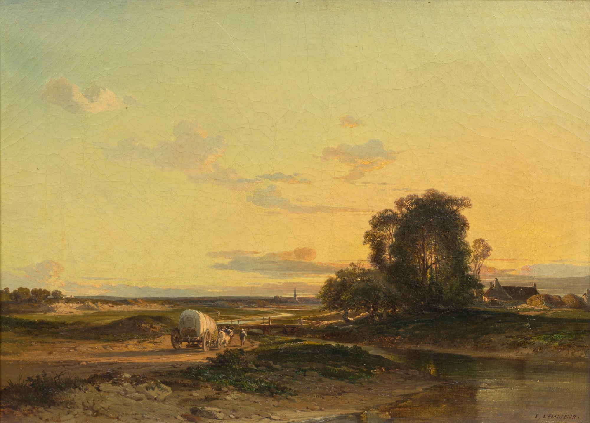 Théophile Victor Emile Lemmens, (French, 1821-1867), Wagon Approaching
