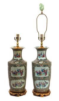 A Pair of Chinese Export Famille Rose Porcelain Vases Height of vase 17 1/4 inches. — 19TH CENTURY
