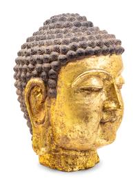 A Contemporary Giltwood Head of Buddha