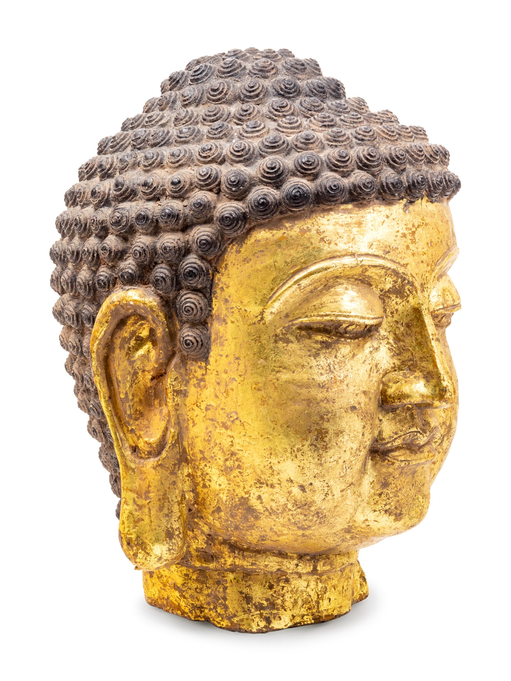 A Contemporary Giltwood Head of Buddha