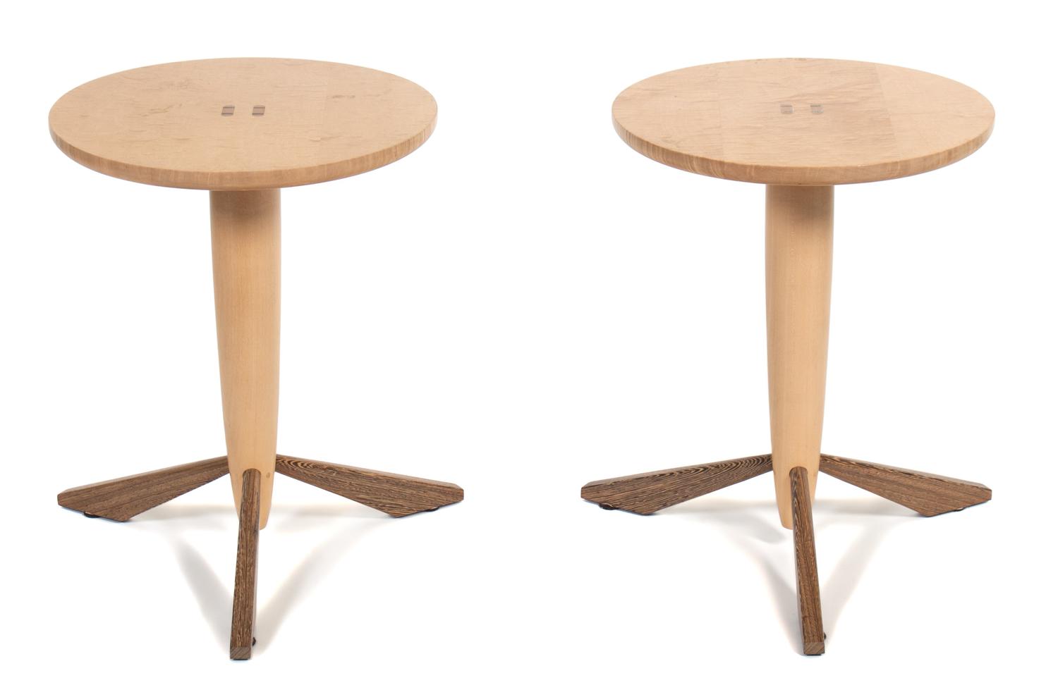 A Pair of Birch Occasional Tables, Richard Judd Height 19 3/4 x diameter 16 inches. — LATE 20TH CENTURY