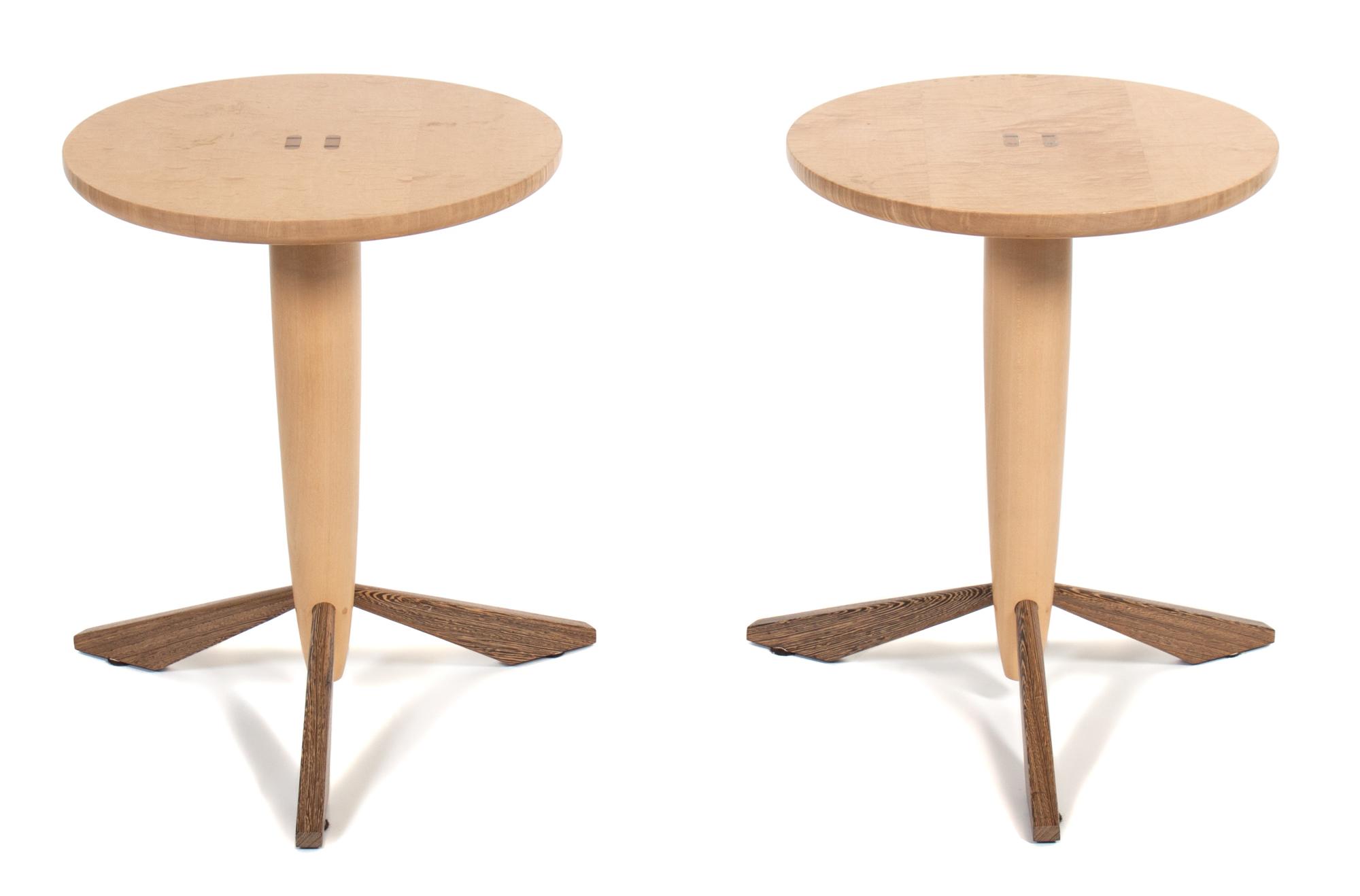 A Pair of Birch Occasional Tables, Richard Judd Height 19 3/4 x diameter 16 inches. — LATE 20TH CENTURY