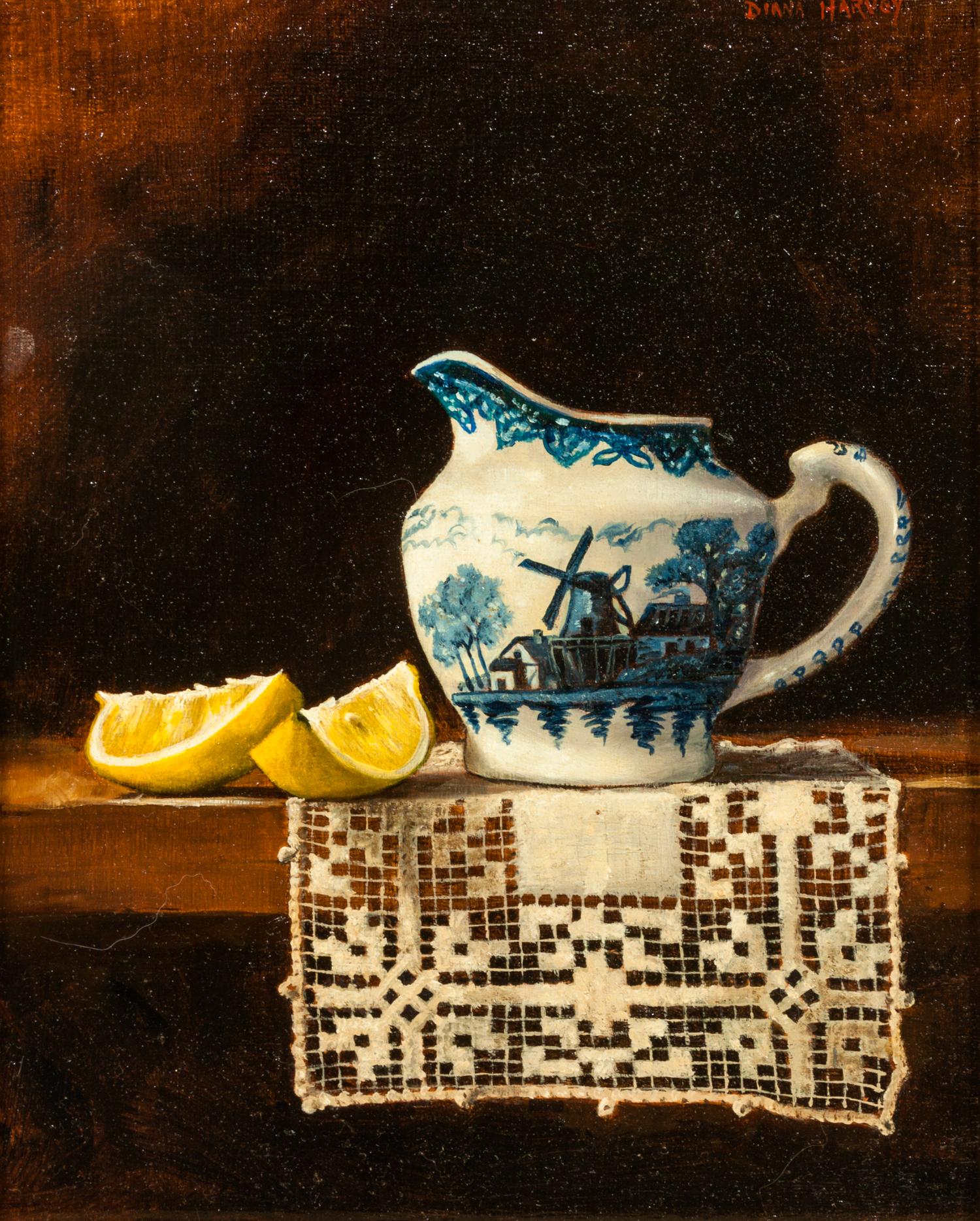Diana Harvey, (20th century), Still Life with Porcelain Pitchers and Fruit (two works)