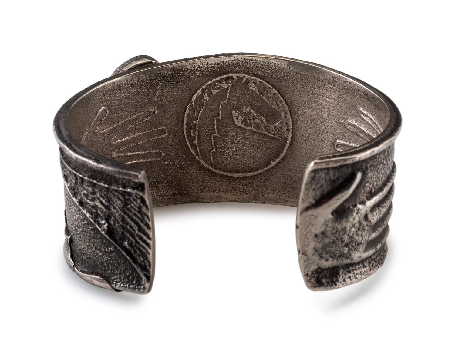 Tufa Cast Silver and Boulder Opal Cuff Bracelet, with Equine and Pueblo Design