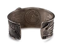 Tufa Cast Silver and Boulder Opal Cuff Bracelet, with Equine and Pueblo Design