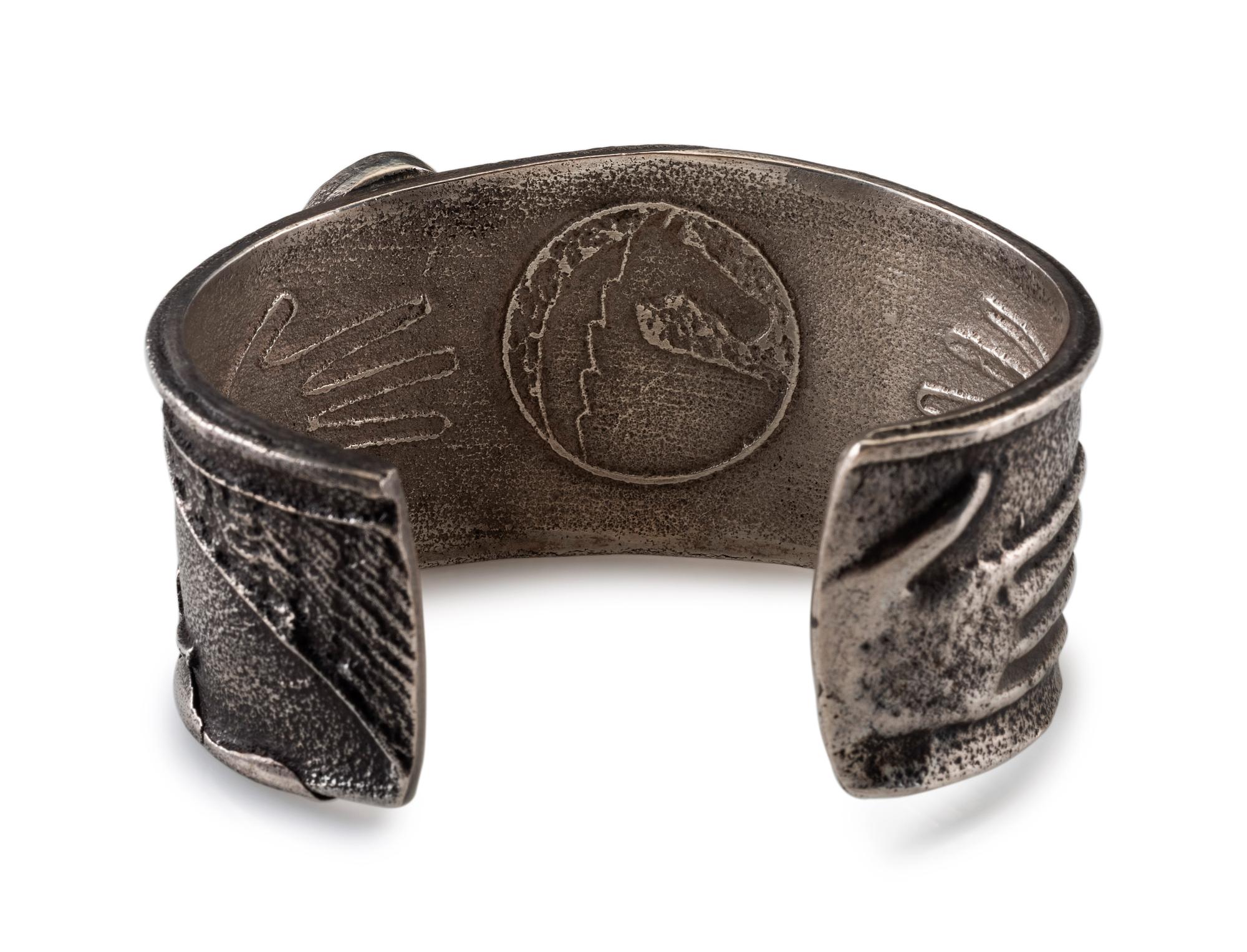 Tufa Cast Silver and Boulder Opal Cuff Bracelet, with Equine and Pueblo Design