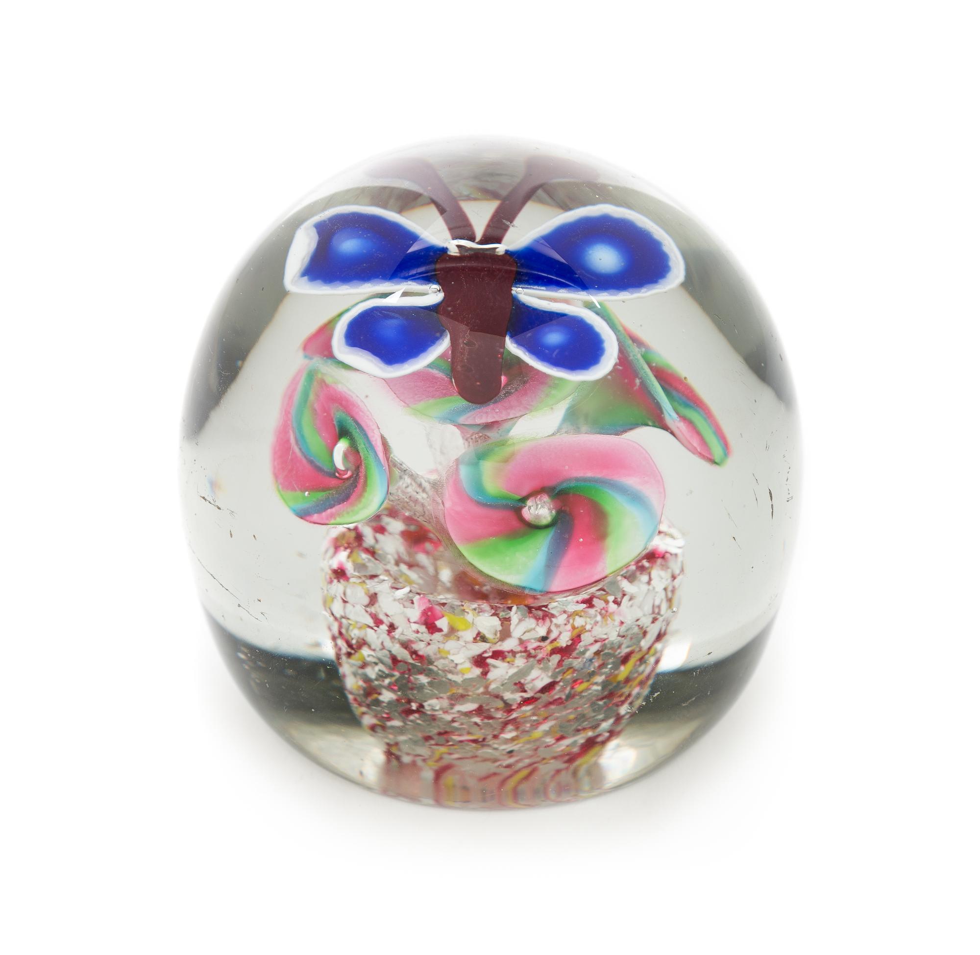 An Antique Czech Butterfly Paperweight Diameter 3 1/4 inches