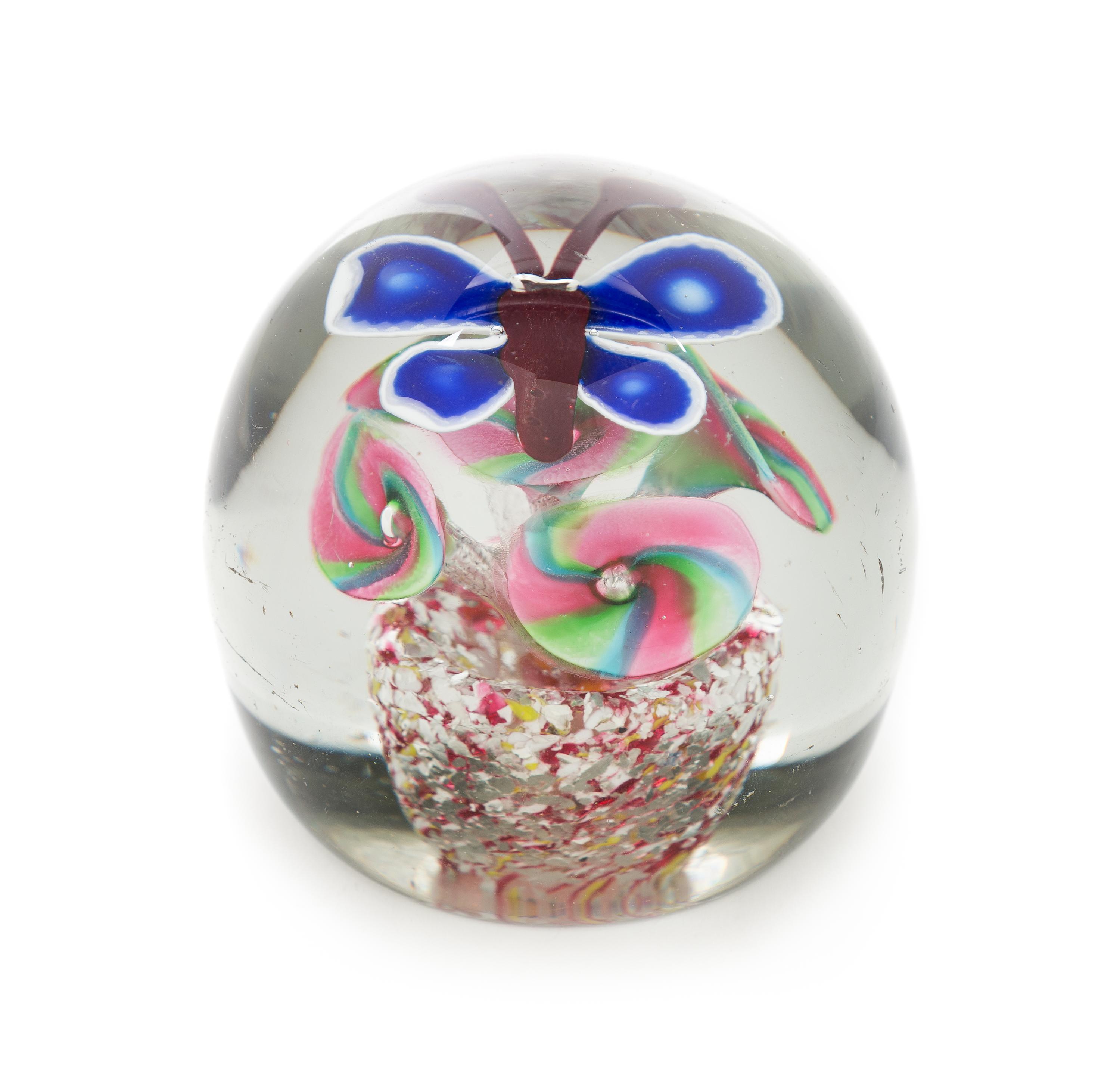 An Antique Czech Butterfly Paperweight Diameter 3 1/4 inches