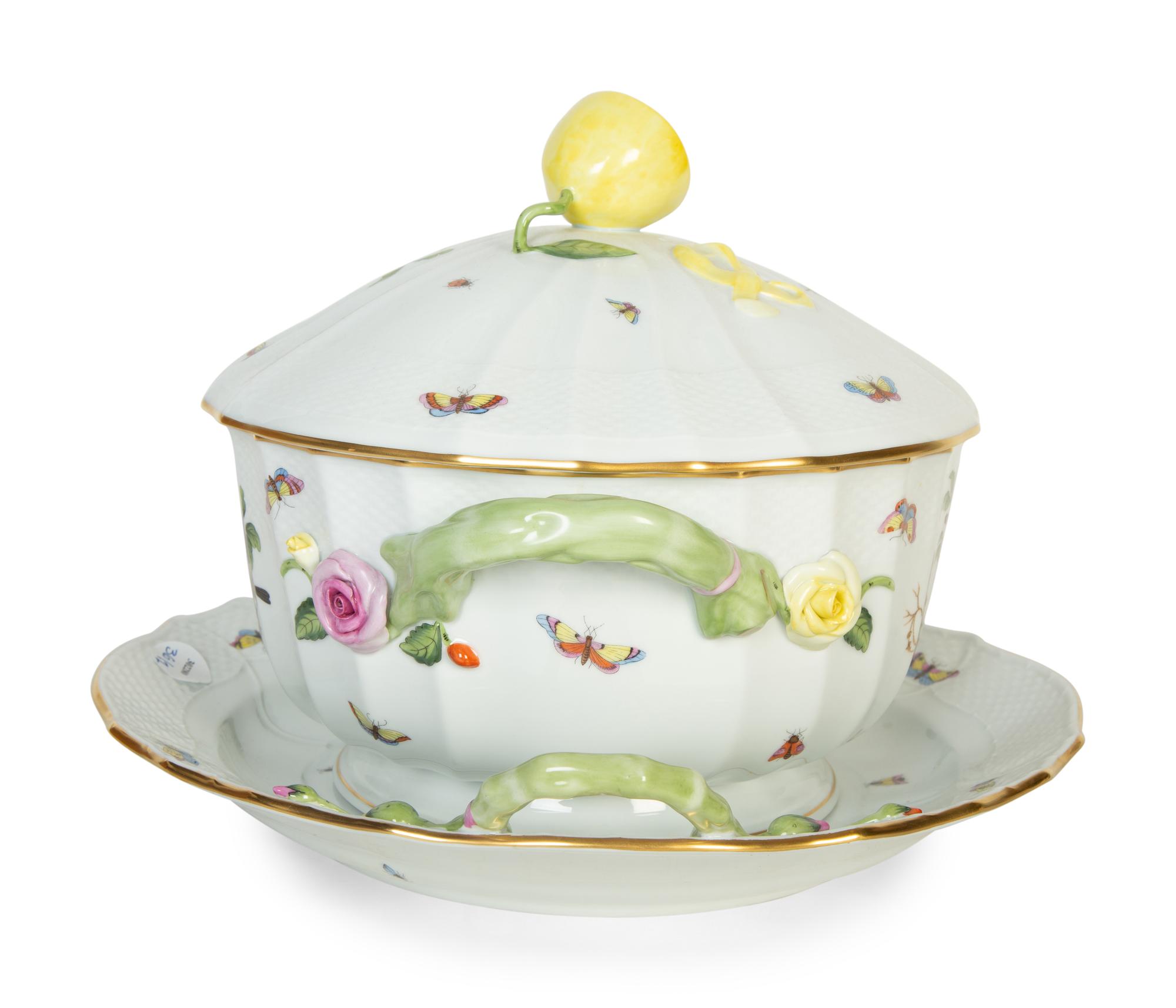 A Herend Porcelain Rothschild Covered Tureen and Underplate — 20th Century