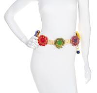 A Gianni Versace Multicolor Floral and Greco Link Belt, 34" x 1.25". Medallions: 3" x 3".