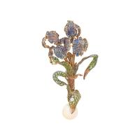 EVELYN CLOTHIER, AN ELEGANT PLIQUE-À-JOUR ENAMEL, DIAMOND AND CULTURED SOUTH SEA PEARL IRIS BROOCH