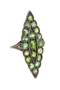 A Silver Topped Gold and Demantoid Garnet Ring, Circa 1900, 2.90 dwts.
