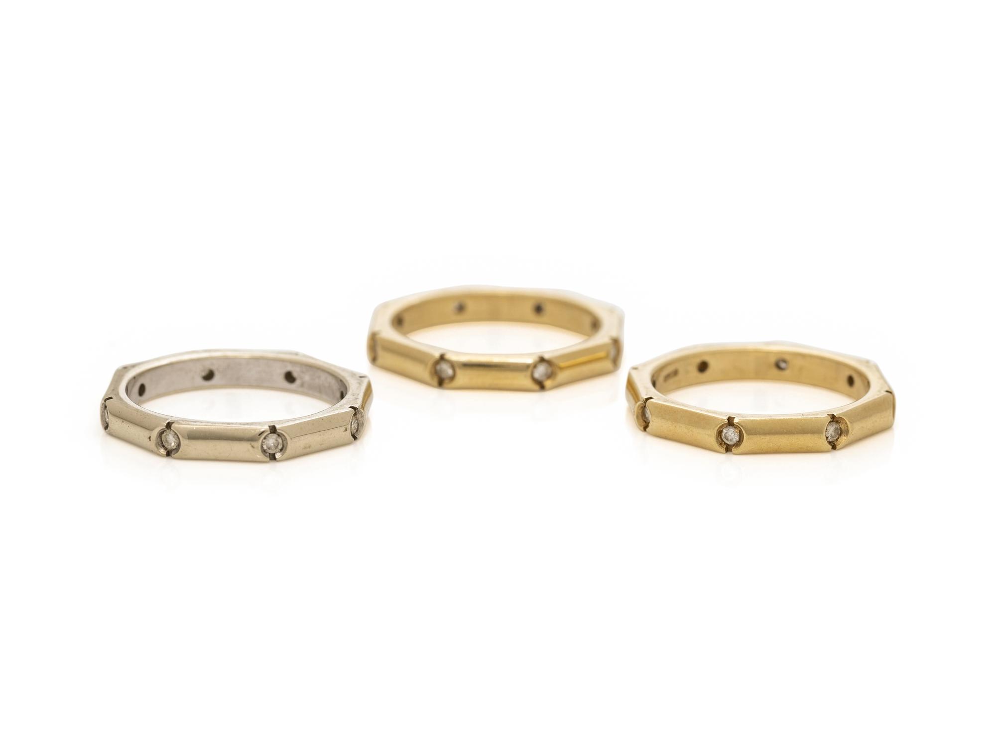 GOLD AND DIAMOND 'BAMBOO' STACKING BANDS