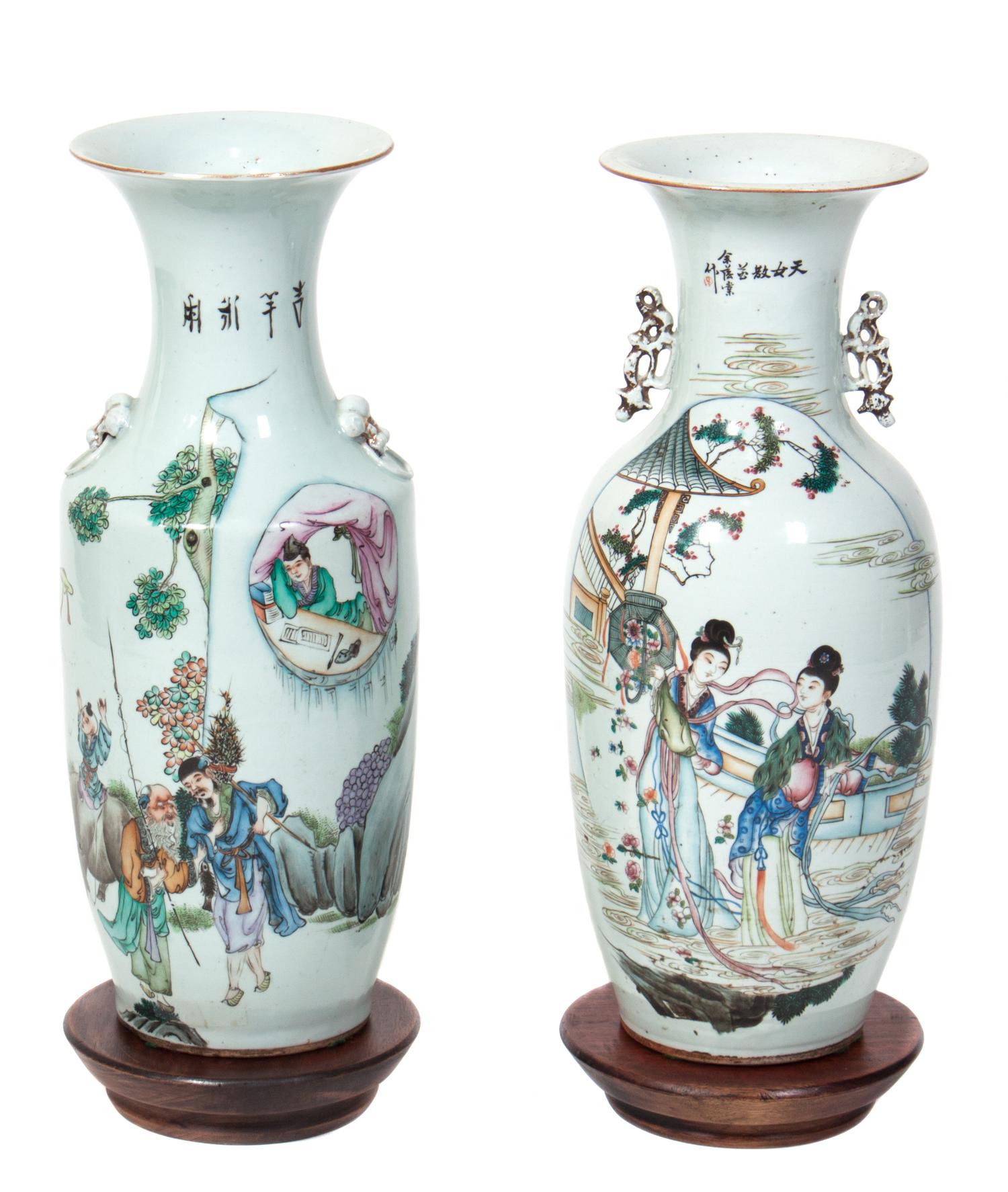 A Pair of Chinese Porcelain Vases Height 22 inches. — 20TH CENTURY