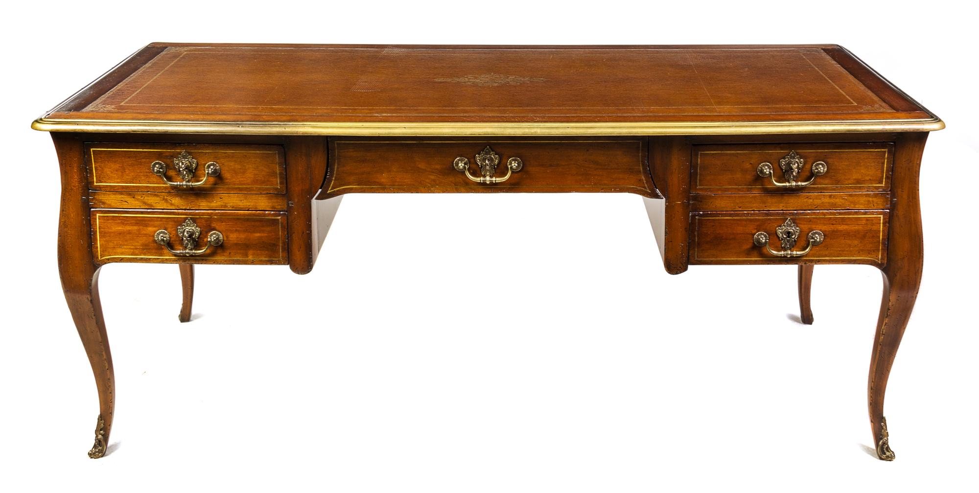A Louis Philippe Brass Inlaid Fruitwood Bureau Plat Height 30 inches. — MID-19TH CENTURY
