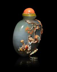 An Embellished Jadeite Snuff Bottle