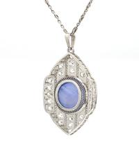 ART DECO, CEYLON STAR SAPPHIRE AND DIAMOND PENDANT NECKLACE